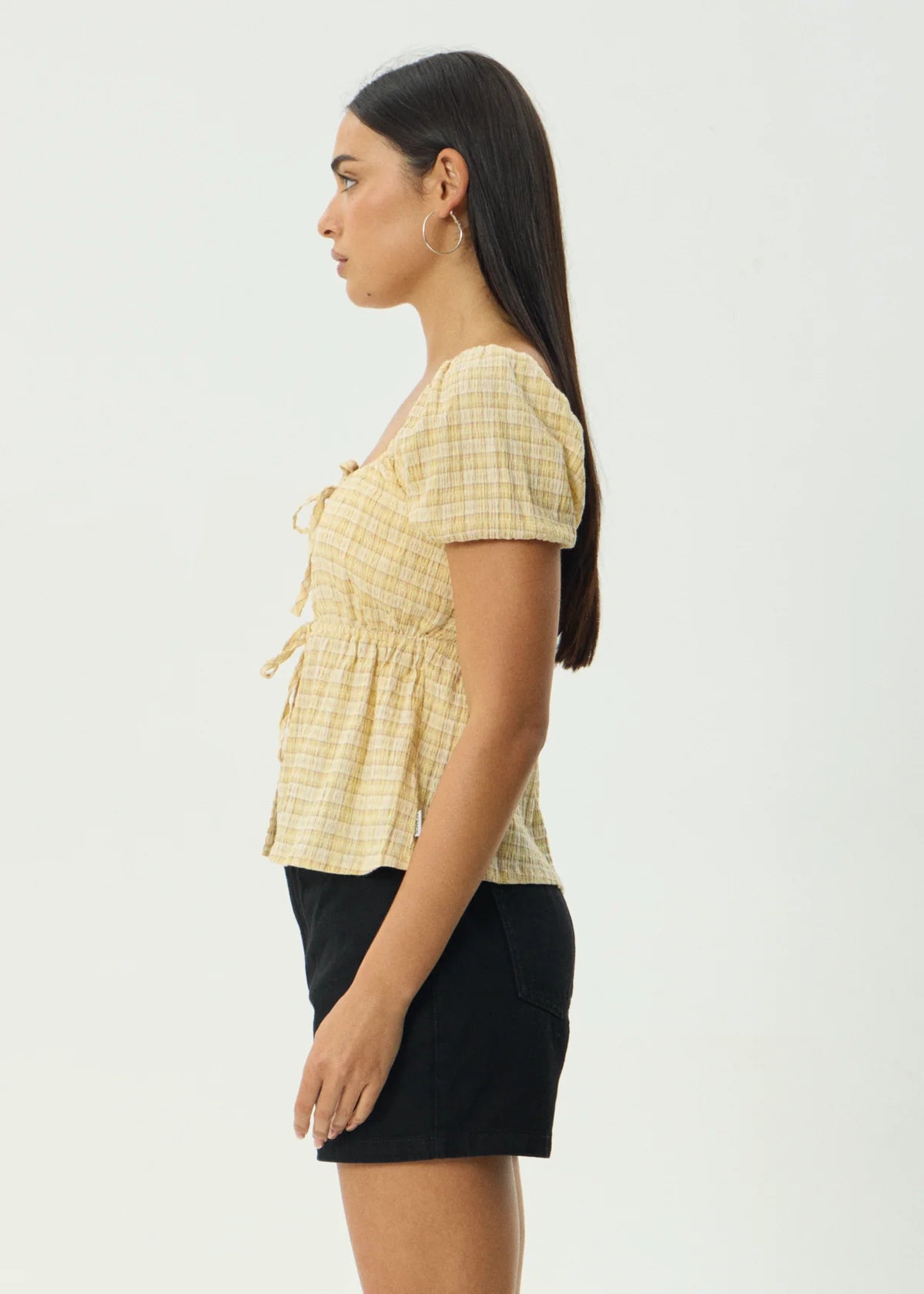 Afends Sunday Hemp Seersucker Top Lemon Check