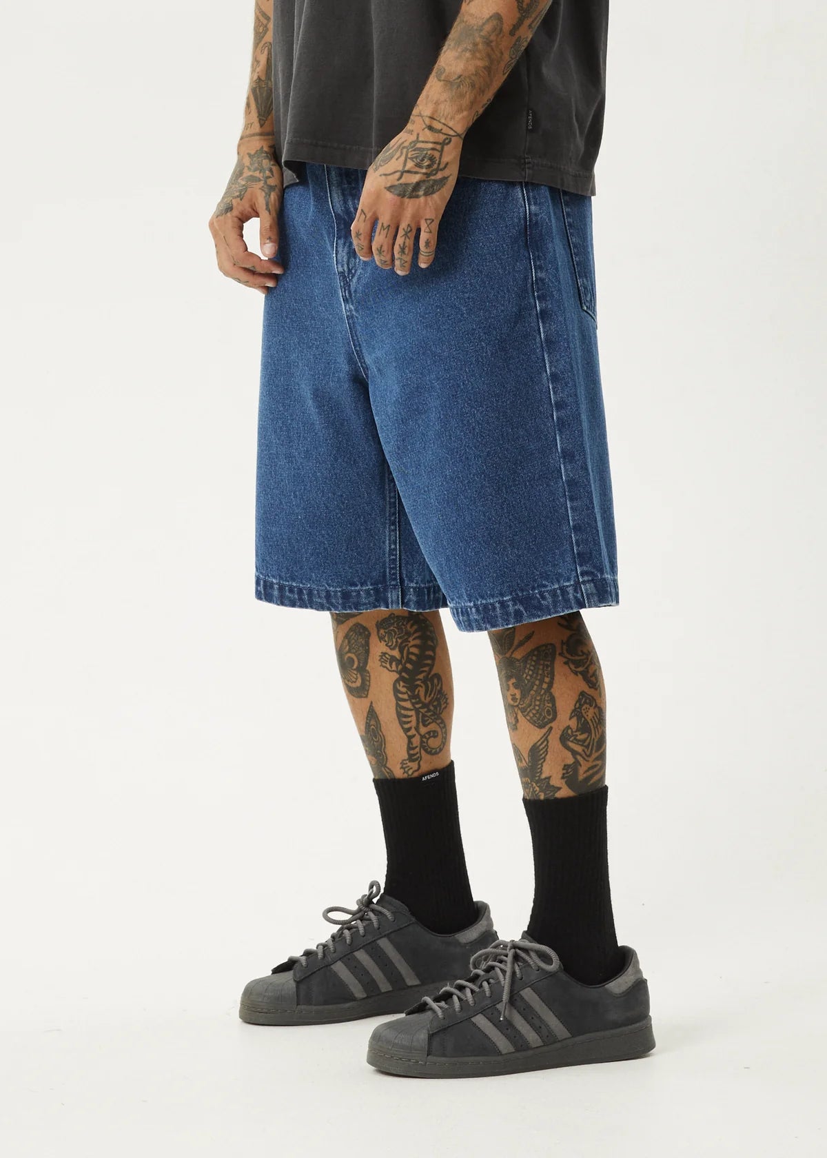 Afends Lil C Denim Baggy Fit Short 22 Inch Authentic Blue
