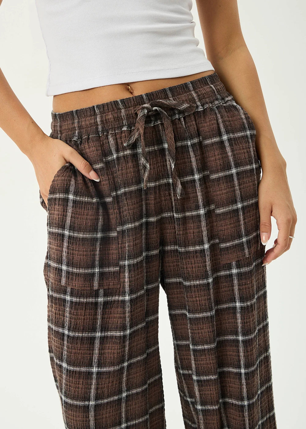 Afends Reverie - Seersucker Pant - Coffee Check