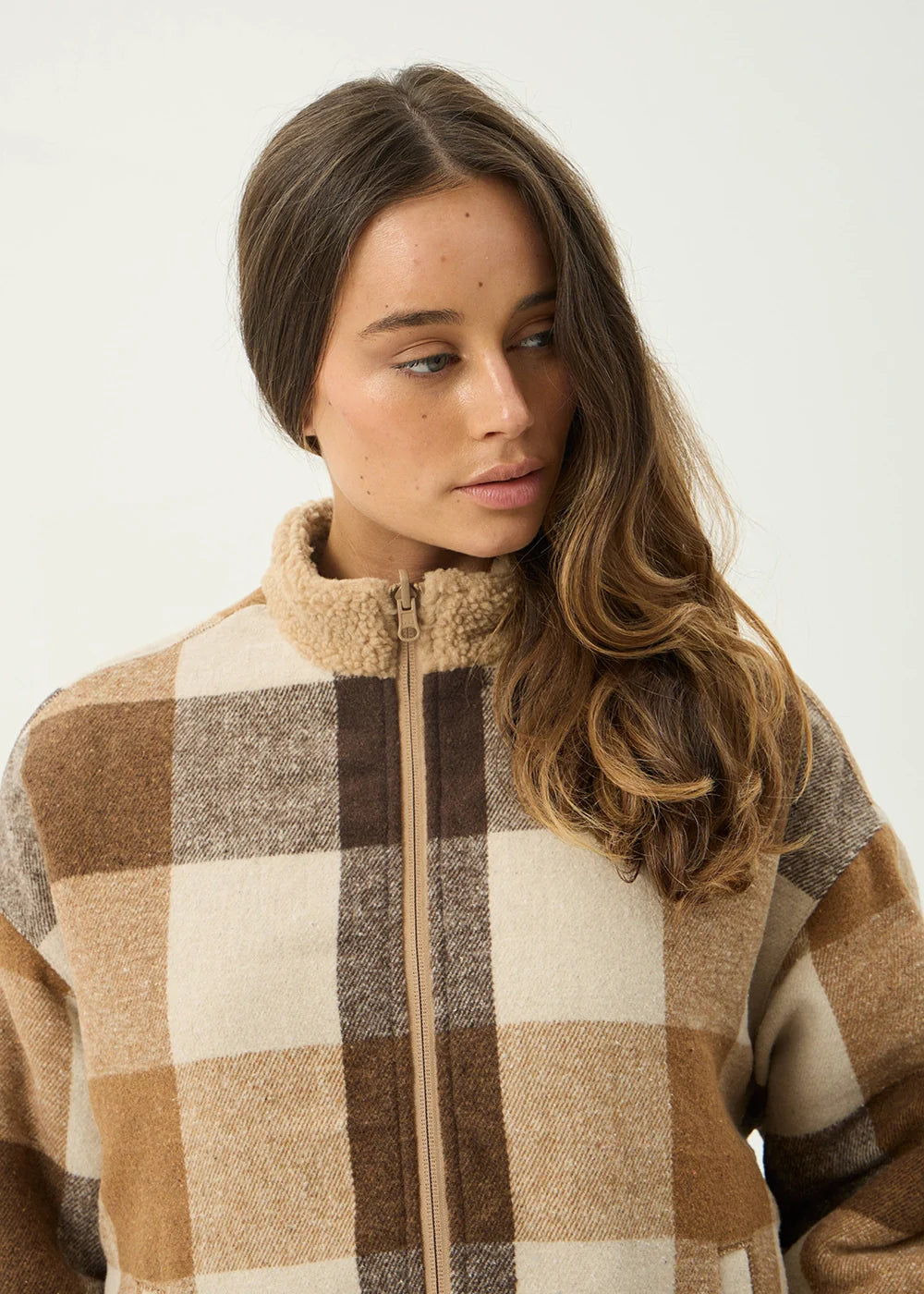 Afends Berlin - Reversible Polar Fleece Jacket - Almond Check