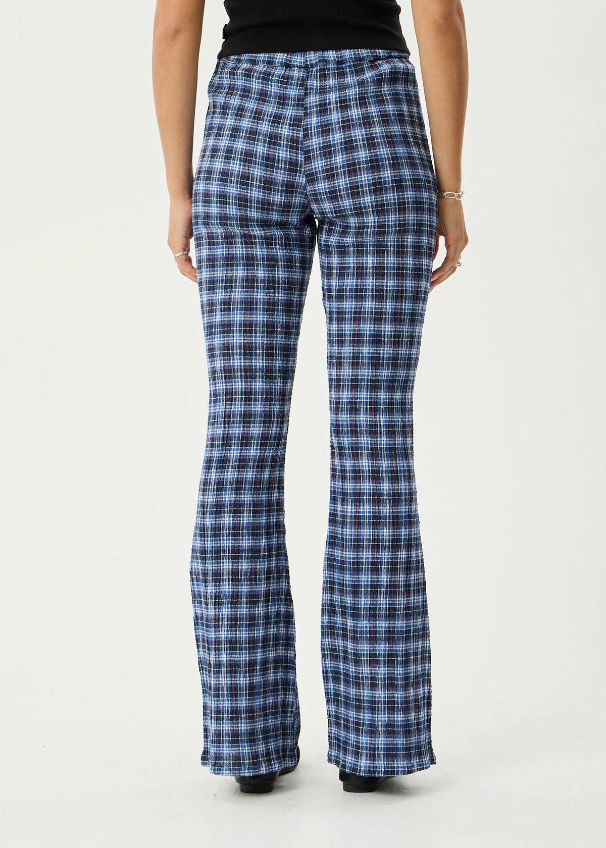 Afends Mountains - Seersucker Flare Pant - Navy Red Check