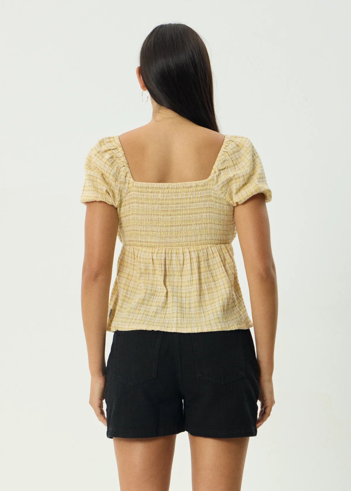Afends Sunday Hemp Seersucker Top Lemon Check