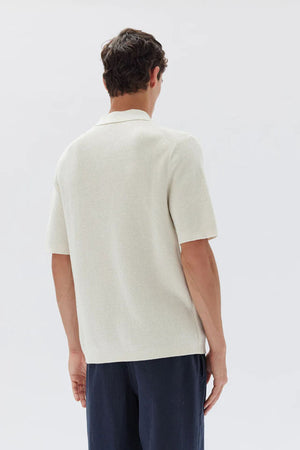 Assembly Lorne Knit Short Sleeve Polo Limestone/Antique White