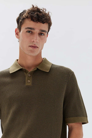 Assembly Lorne Knit Short Sleeve Polo Pea/Dark Olive