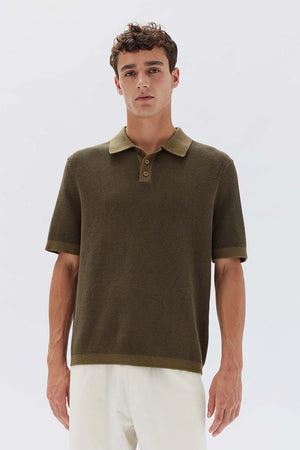 Assembly Lorne Knit Short Sleeve Polo Pea/Dark Olive
