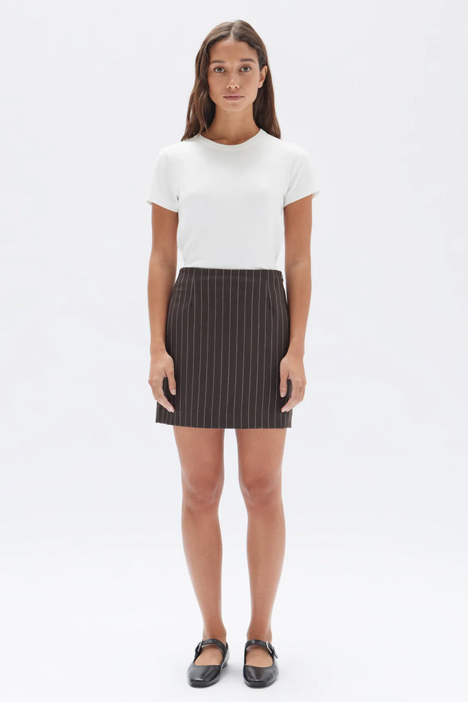Assembly Sofia Wool Pinstripe Mini Skirt Chestnut Stripe