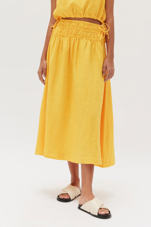 Assembly Fleur Rouched Linen Skirt Marigold