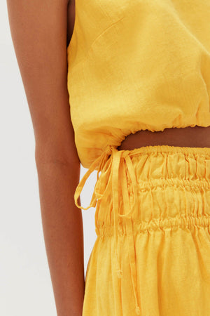 Assembly Fleur Rouched Linen Skirt Marigold