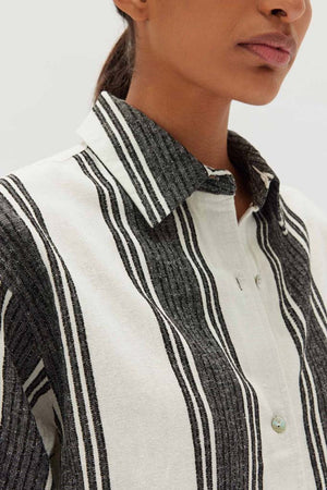 Assembly Tuscany Linen Stripe Long Sleeve Shirt Black/White