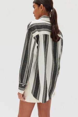 Assembly Tuscany Linen Stripe Long Sleeve Shirt Black/White