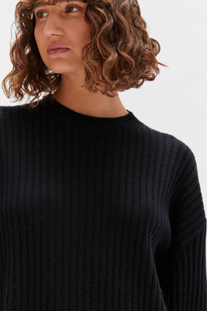 Assembly Wool Cashmere Rib Long Sleeve Top Black
