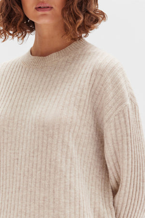 Assembly Wool Cashmere Rib Long Sleeve Top Oat Marle