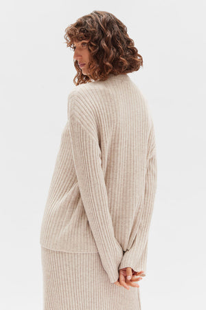 Assembly Wool Cashmere Rib Long Sleeve Top Oat Marle