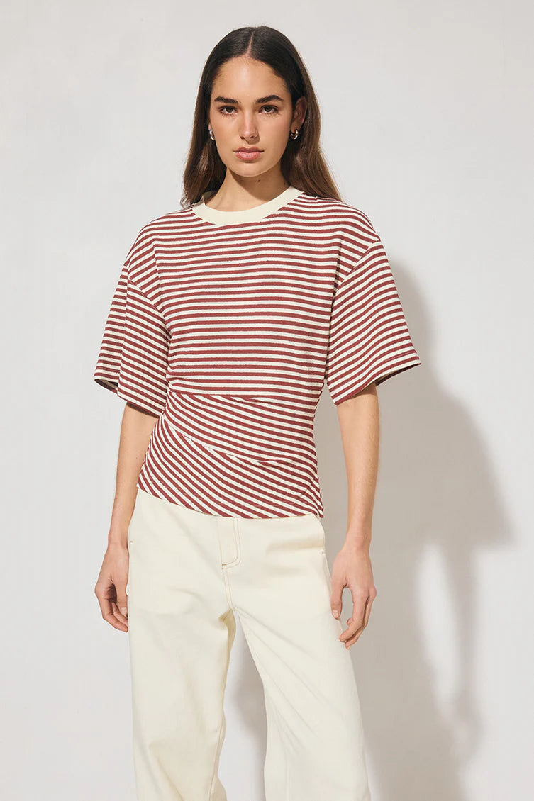 Mon Renn Aura Tee Burgundy Cream Stripe