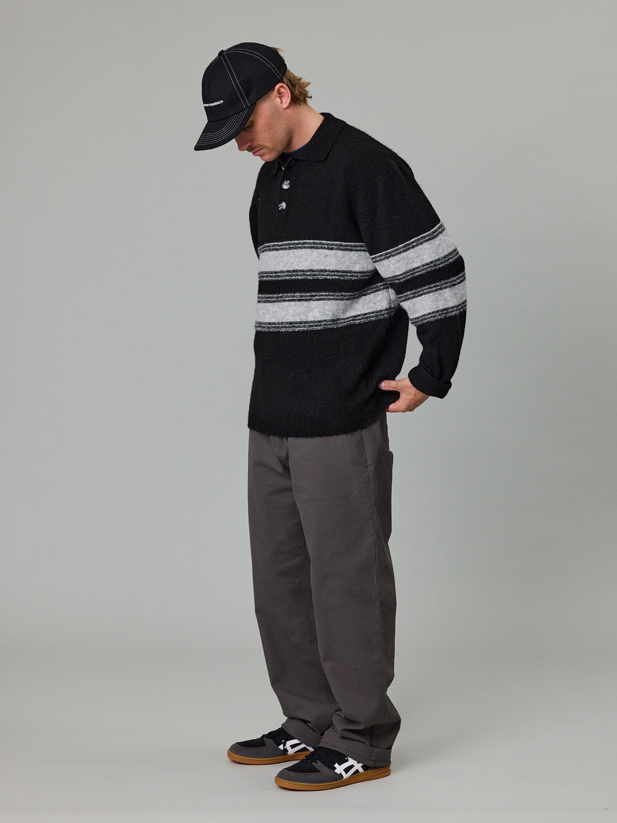 Just Another Fisherman Boundary Knit Polo Black/Grey