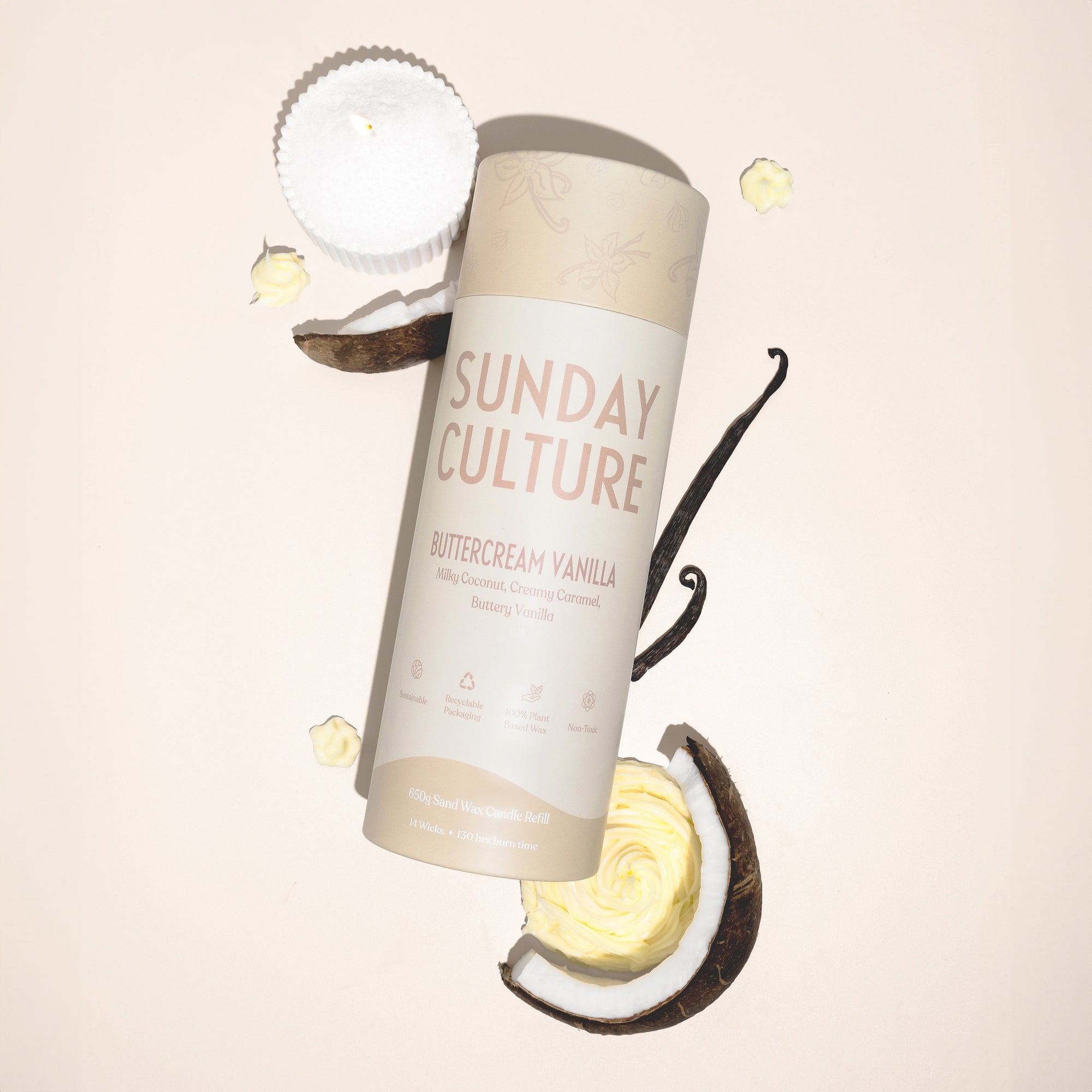 Sunday Culture Large Buttercream Vanilla Ready-to-Pour Sand Wax