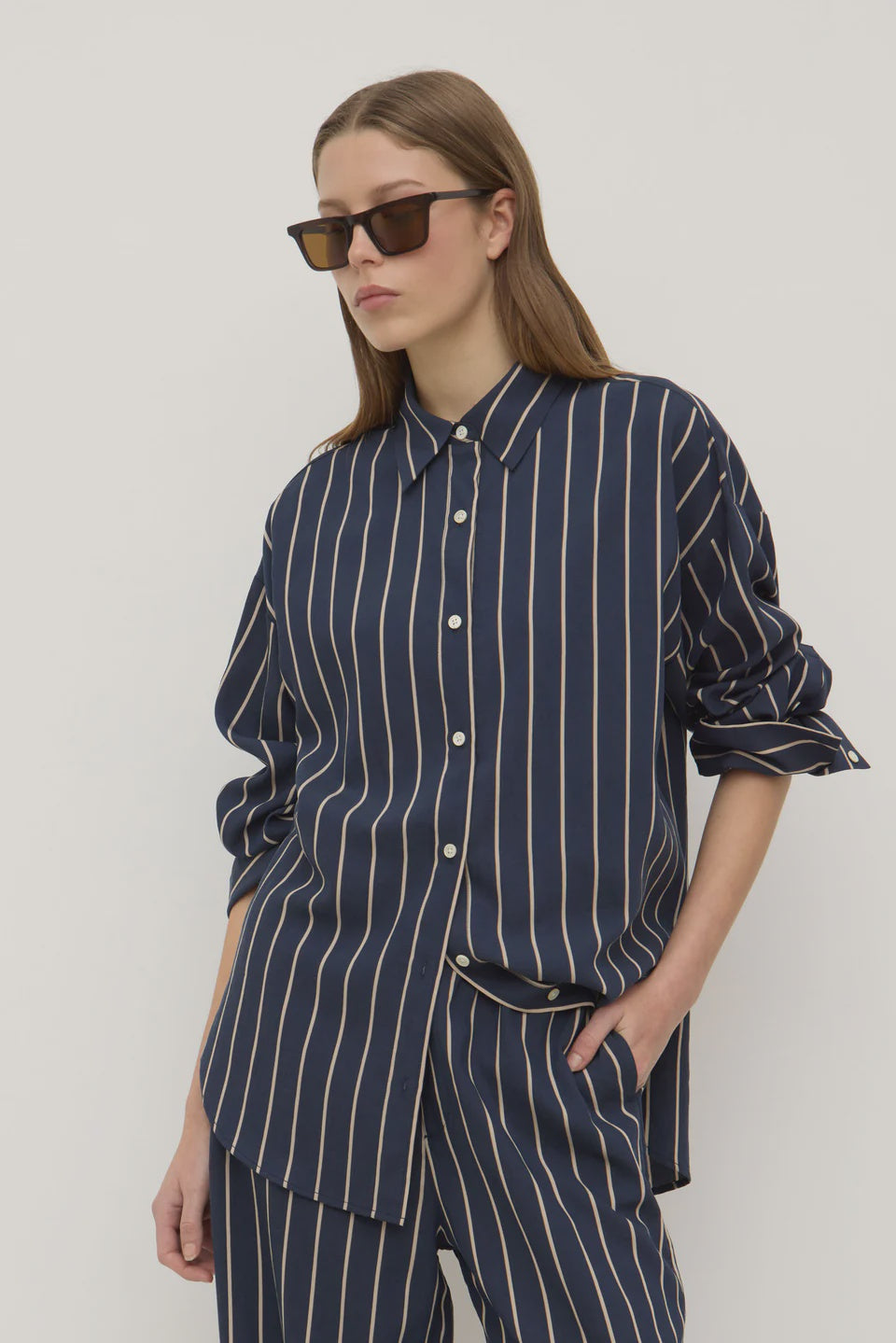Assembly Colleen Stripe L/S Shirt Navy/Tan Stripe