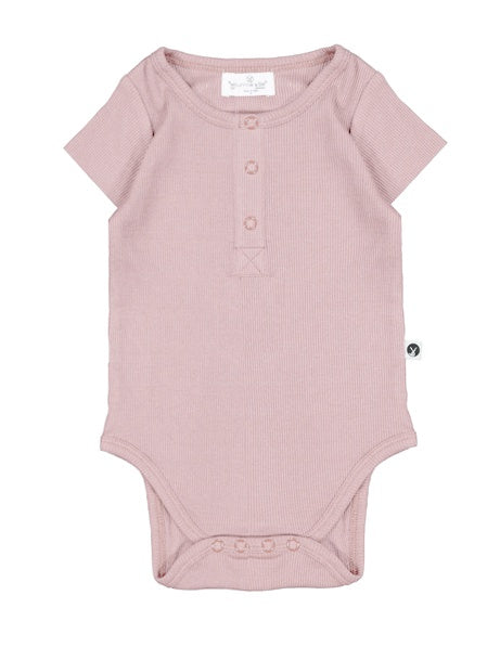 Burrow and Be Short Sleeve Rib Henley Body Suit Dusky Rose