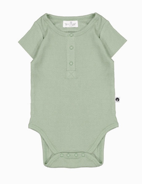 Burrow and Be Short Sleeve Rib Henley Body Suit Sage