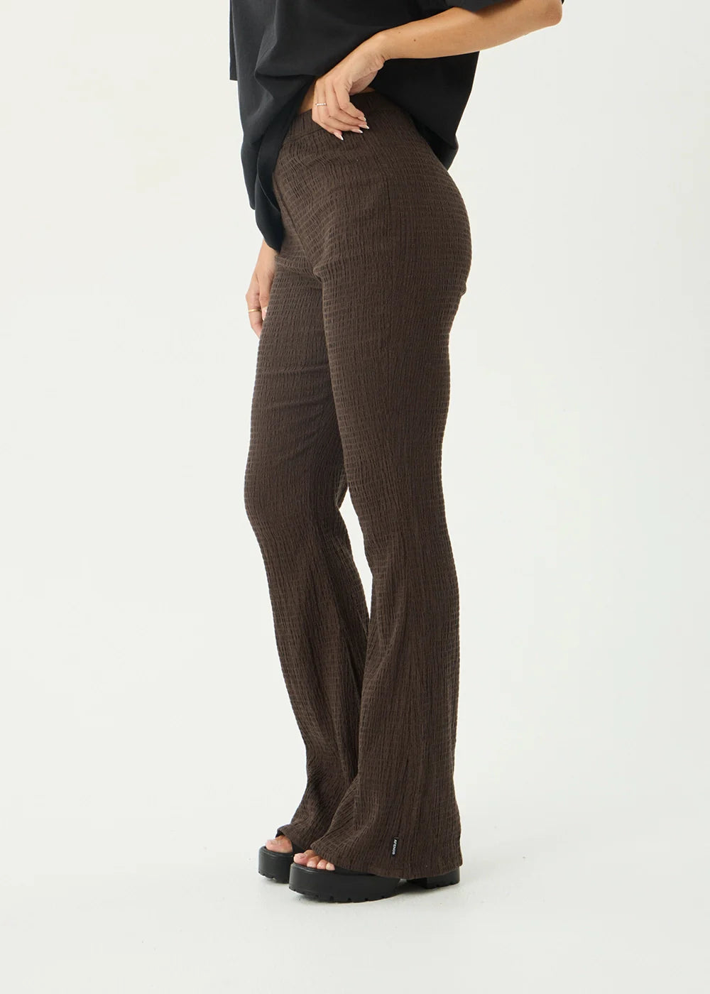 Afends Focus Seersucker Flare Pant - Coffee