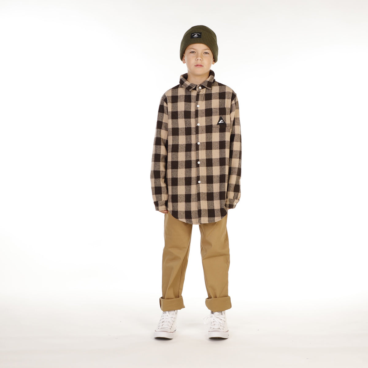 Hello Stranger Boys Shirt Tan Check