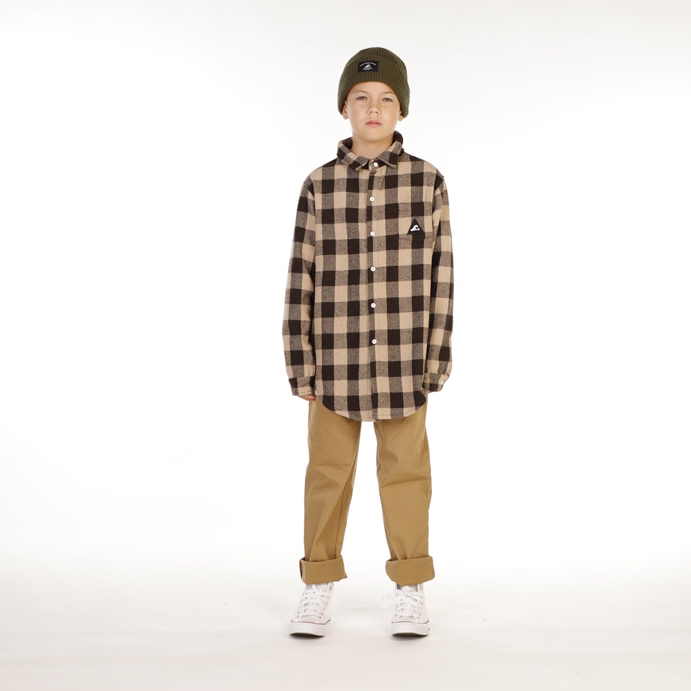 Hello Stranger Boys Shirt Tan Check