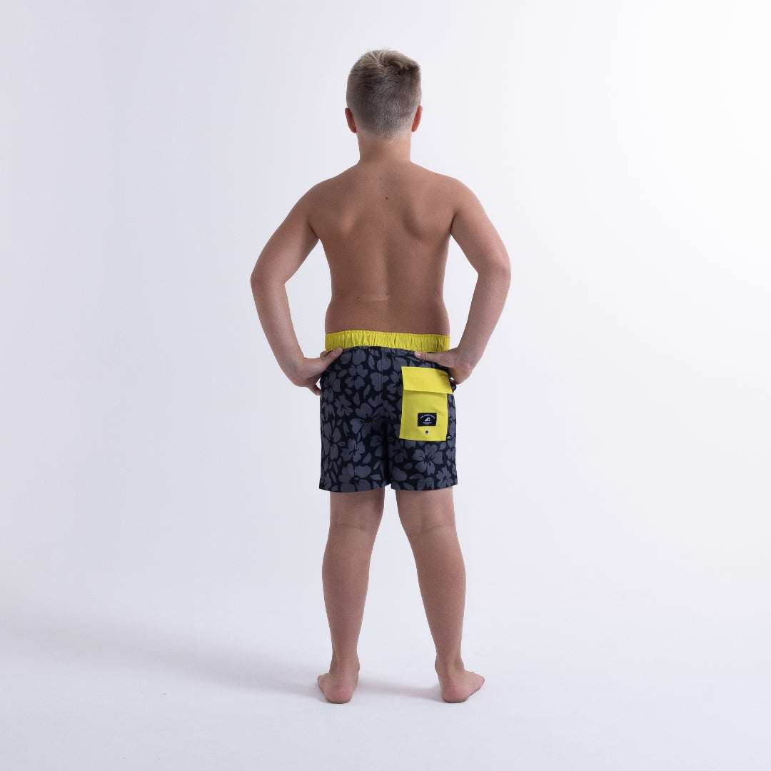 Hello Stranger Hibiscus Board Short Black Charcoal