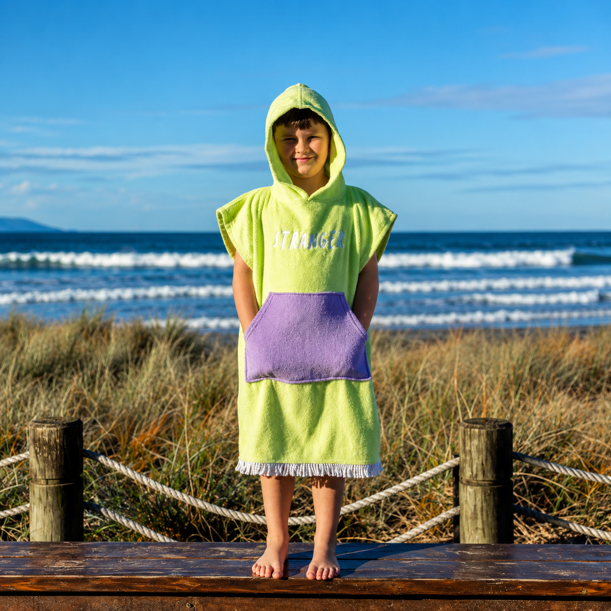 Hello Stranger Poncho Towel Lime/Purple