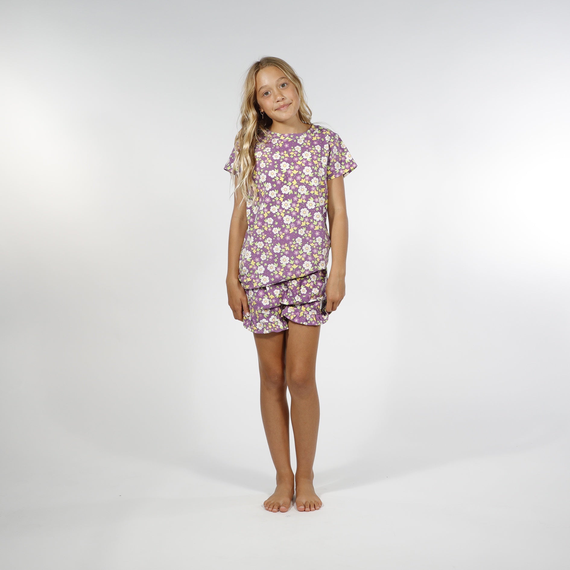 Hello Stranger Girls Summer PJs – Purple Floral