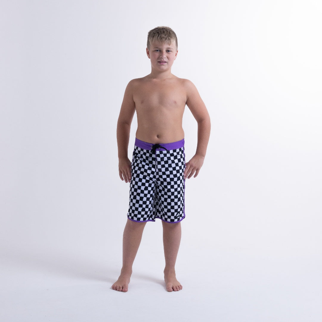 Hello Stranger Grid Long Board Short Black White Check