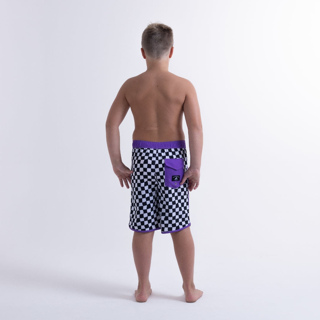Hello Stranger Grid Long Board Short Black White Check
