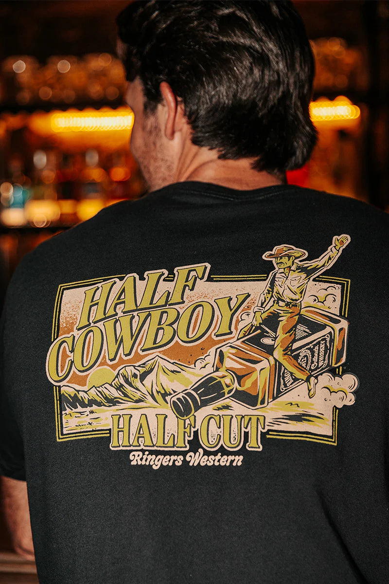 Ringers Western Half Cut Mens Loose Fit T-Shirt - Black