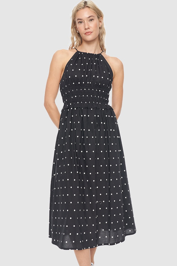 Huffer Bardot Jeanne Midi Dress Polka Dot Harry and Her
