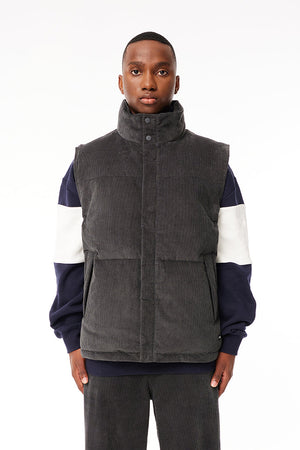 Huffer Taylor Cord Puffer Vest Charcoal