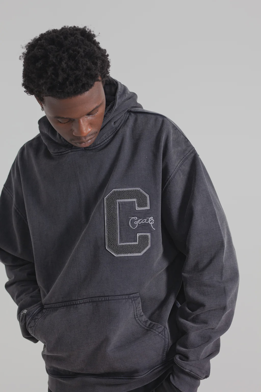 Crate Varsity C Box Fit Hoodie Washed Black