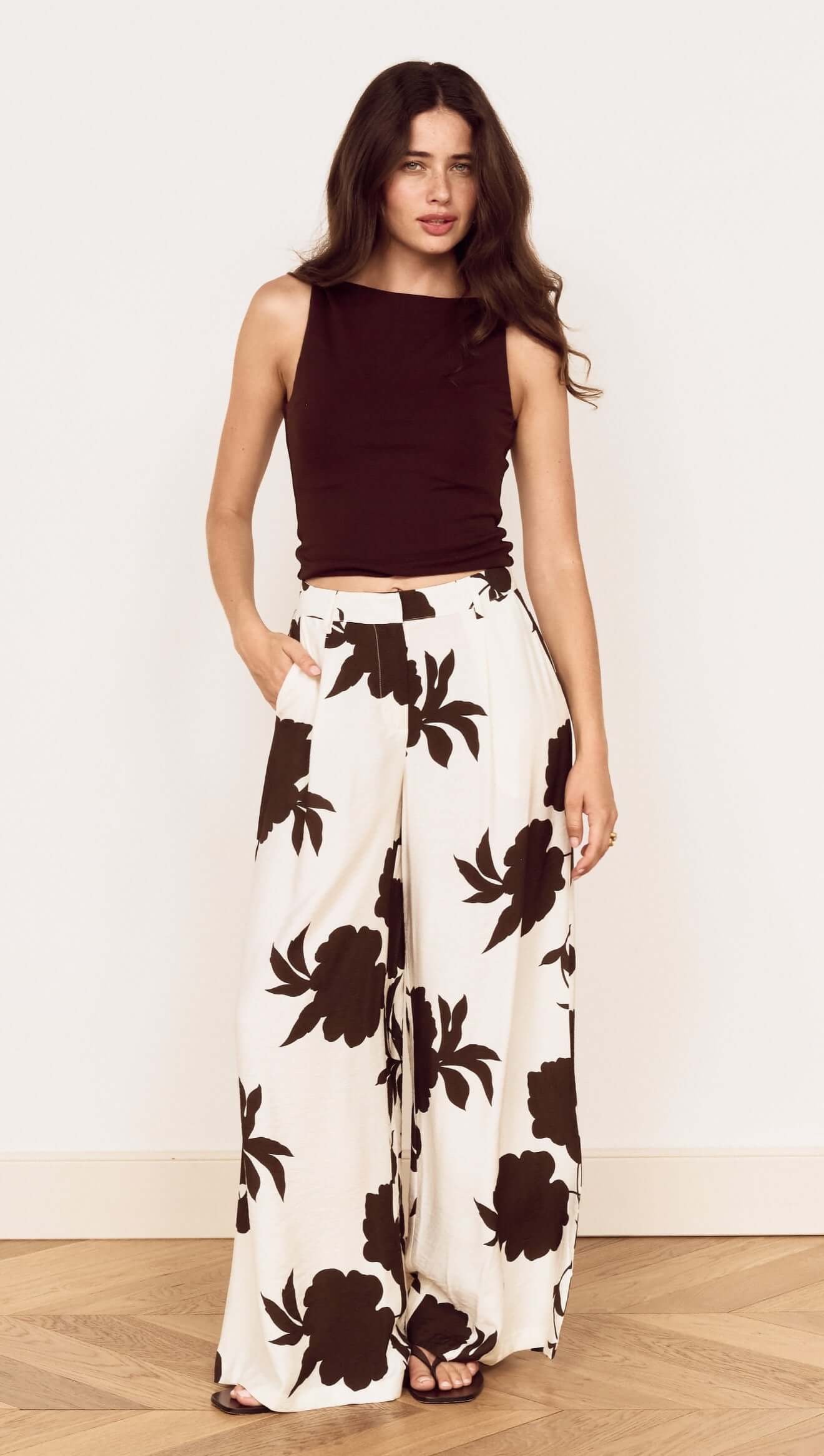 Mink Pink Elodie Wide Leg Pant Choc Floral