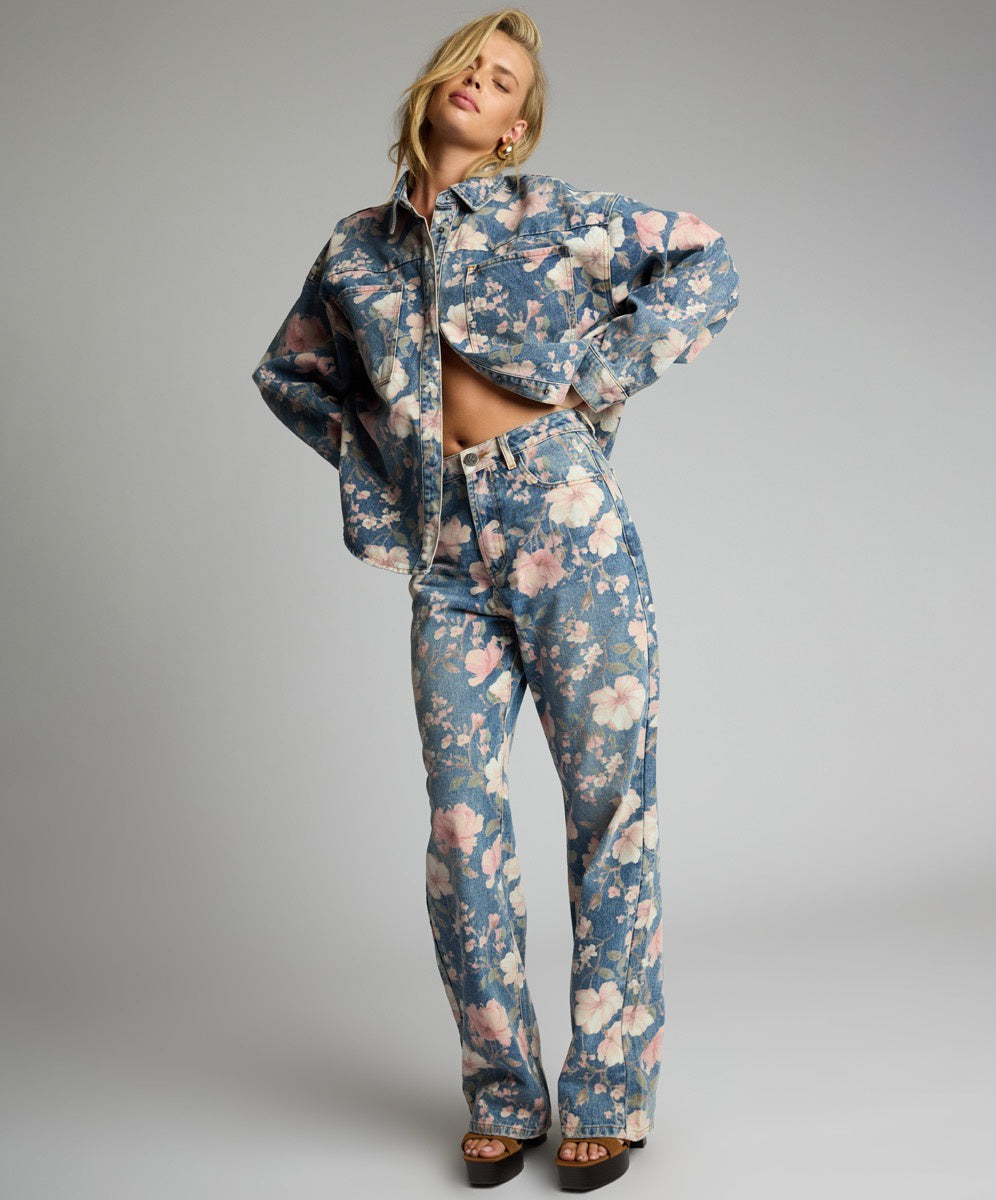 One Teapsoon Lovelorn Bloom Icon High Waisted Straight Leg Denim Jean