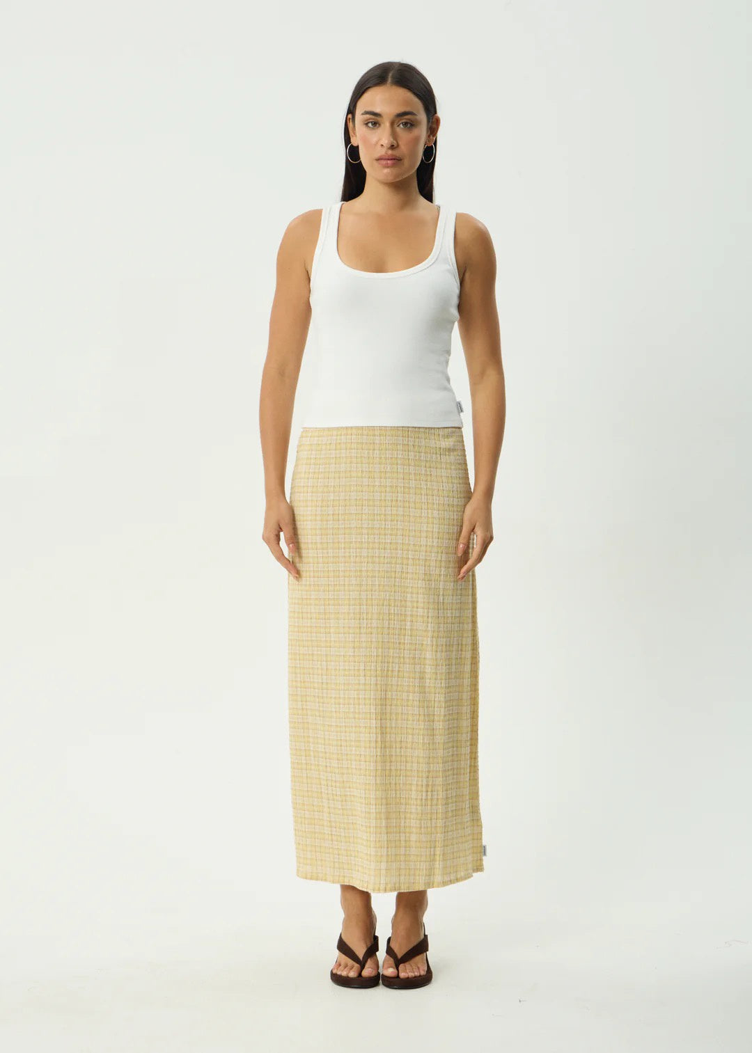 Afends Sunday - Seersucker Maxi Skirt - Lemon Check
