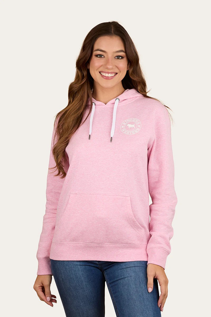 Ringers Western Signature Bull Womens Pullover Hoodie Pink Merle