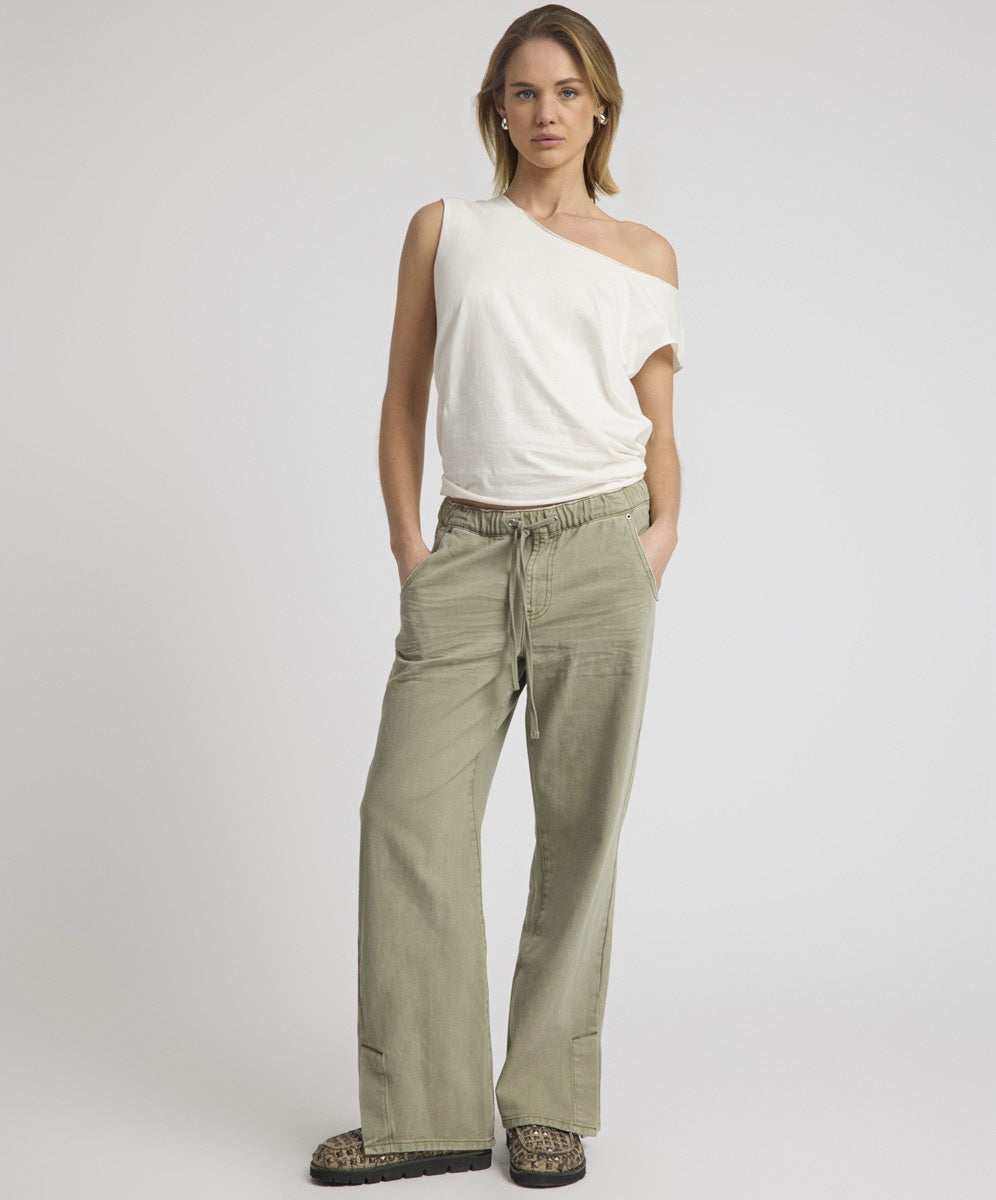 One Teaspoon Roadhouse Mid Waist Wide Leg Drawstring Denim Jean Super Khaki