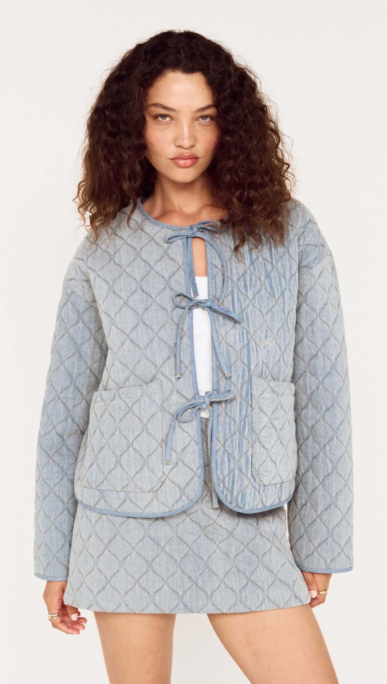 Mink Pink Anine Quilted Jacked Indigo Wash