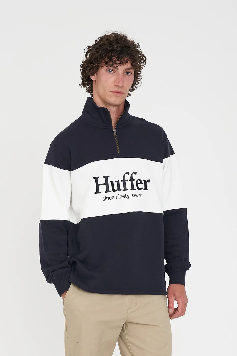 Huffer Classic 1/4 Zip Block Jacket Navy