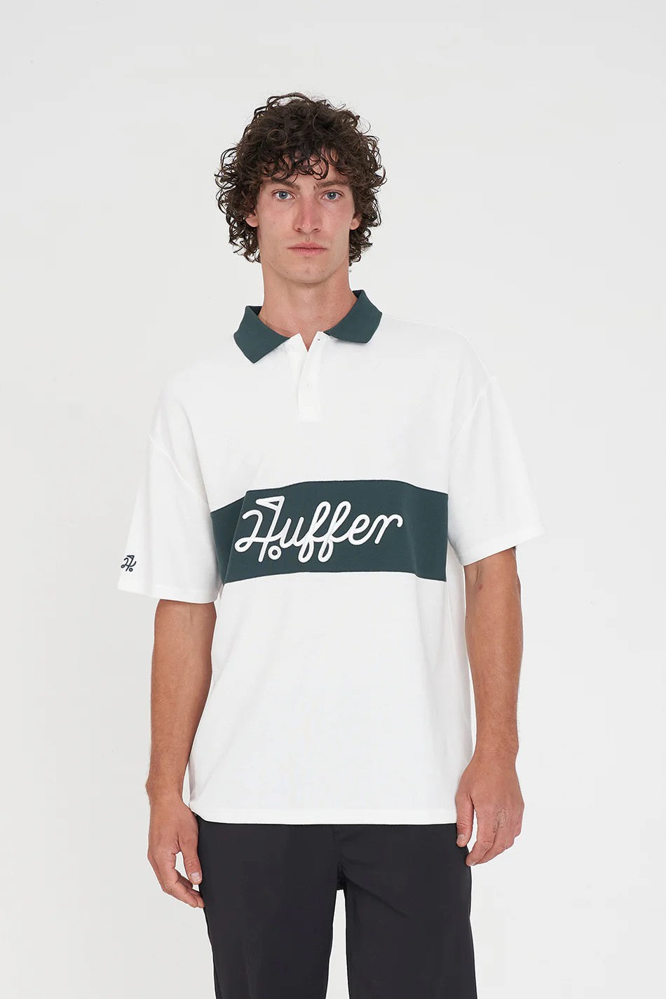 Huffer Par Line SS Polo Chalk/Golf Green