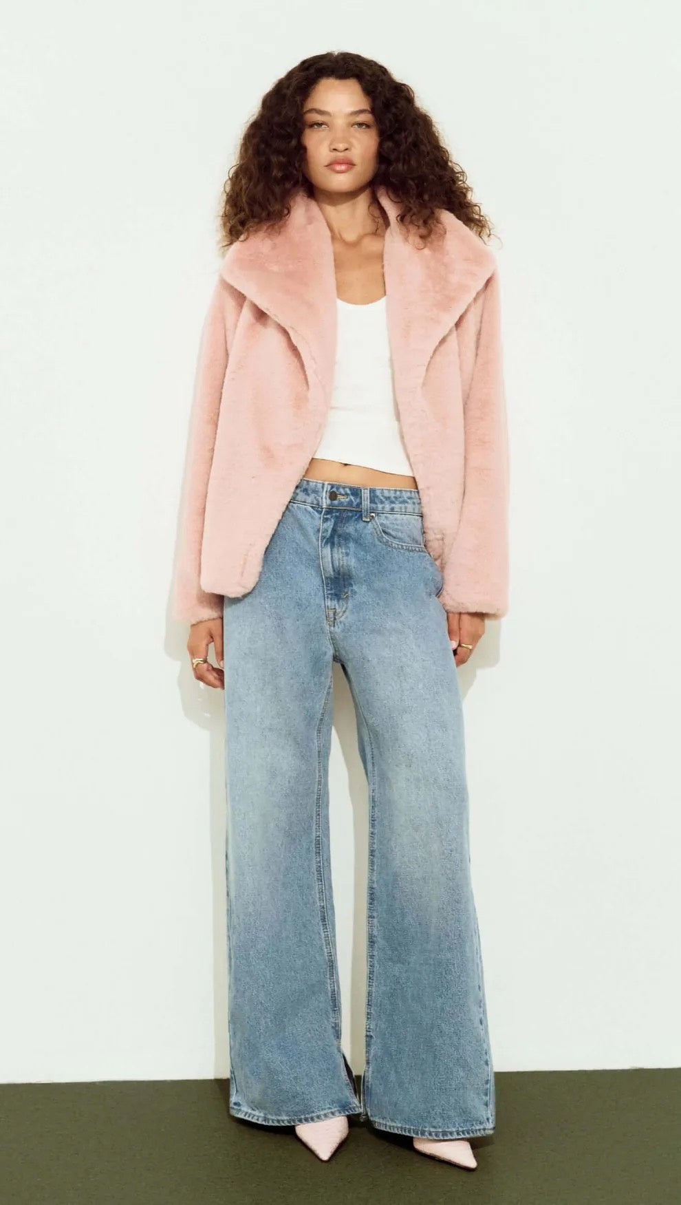 Mink Pink Sigrid Faux Fur Coat Dusky Pink