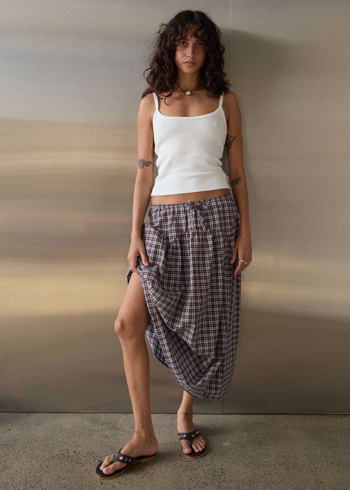 Afends Marlow - Midi Skirt Brown / Blue Check