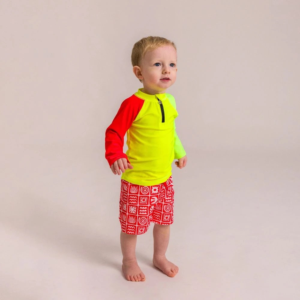 Nestling Neon Swim Half Zip Rash Vest - Spliced Yellow