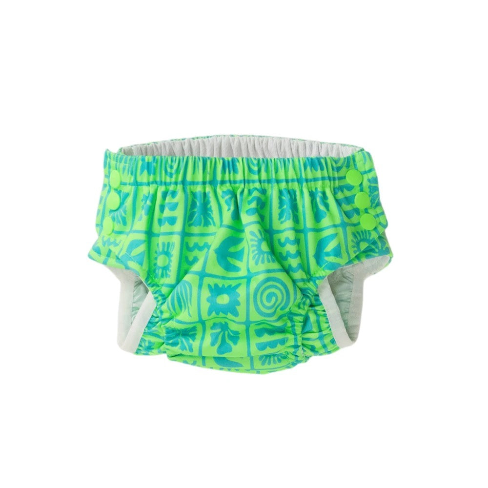 Nestling Neon Swim Nappy - Green Retro Surf
