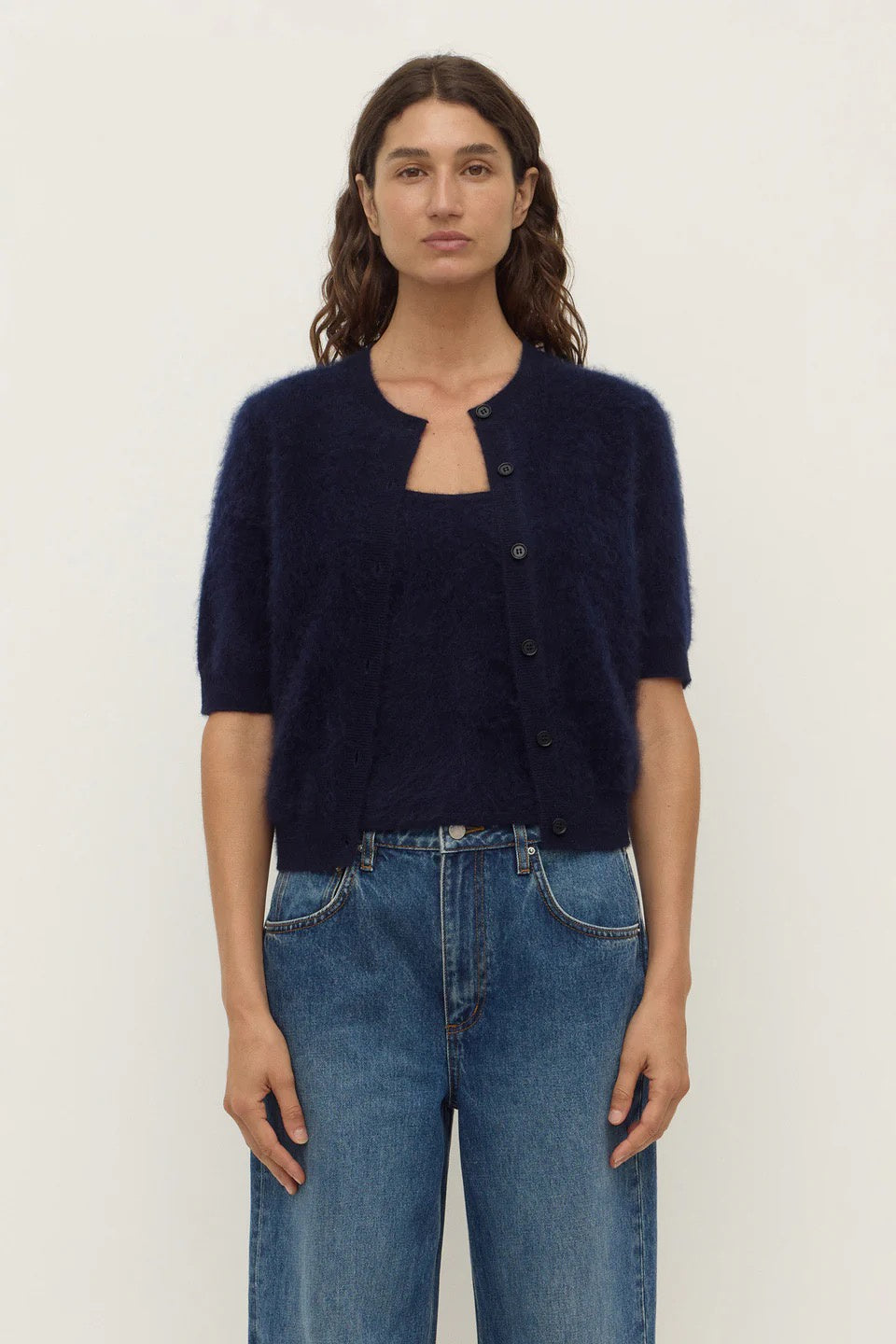 Assembly Carina Wool Short Sleeve Cardigan True Navy