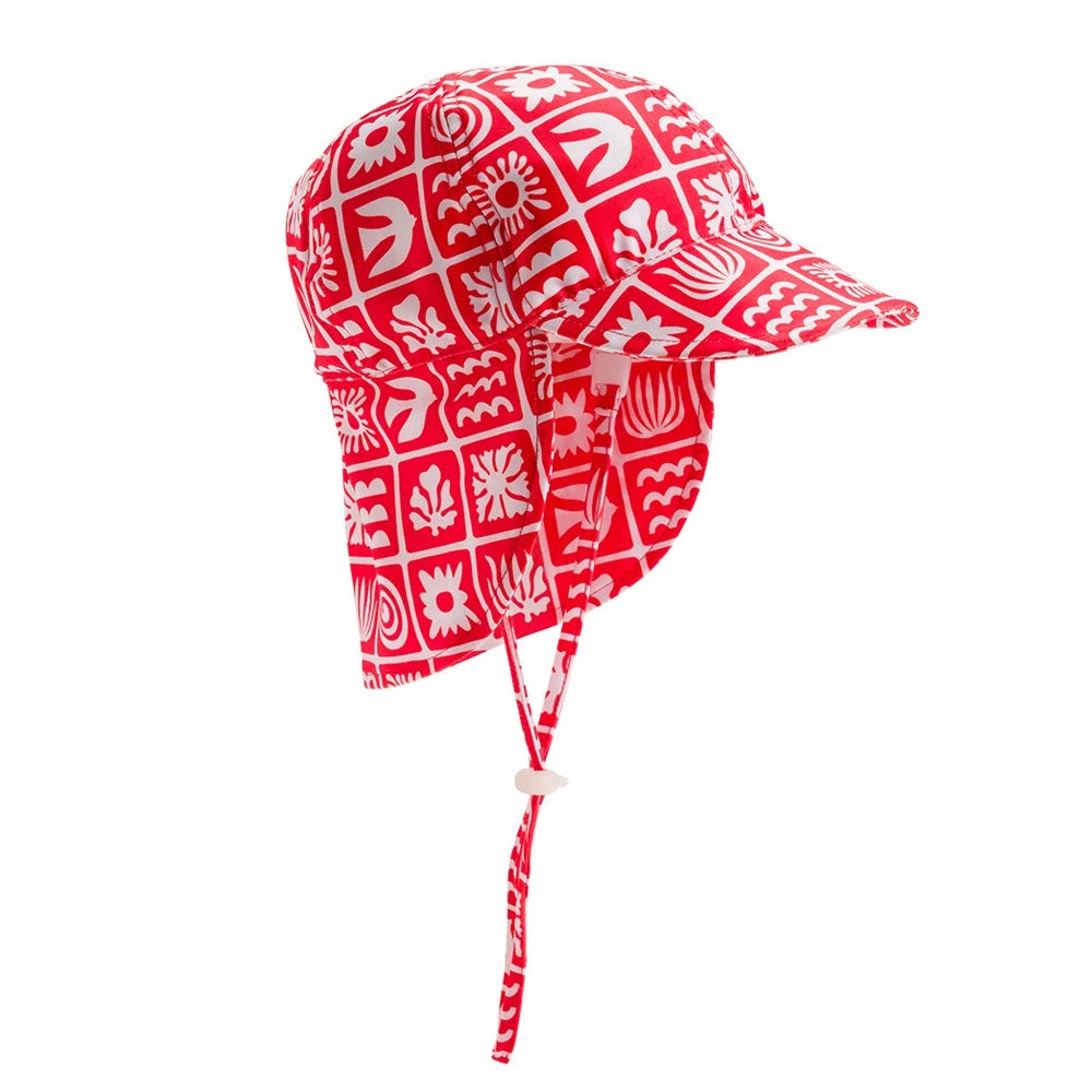 Nestling Neon Swim Legionnaire Hat - Red Retro Surf