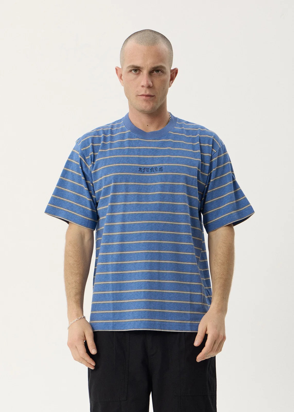 Afends Eureka Boxy Tee - Slate Blue Stripe